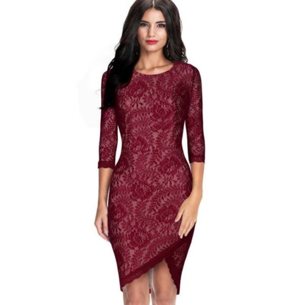 Miusol Blood Red Lace Bodycon Dress